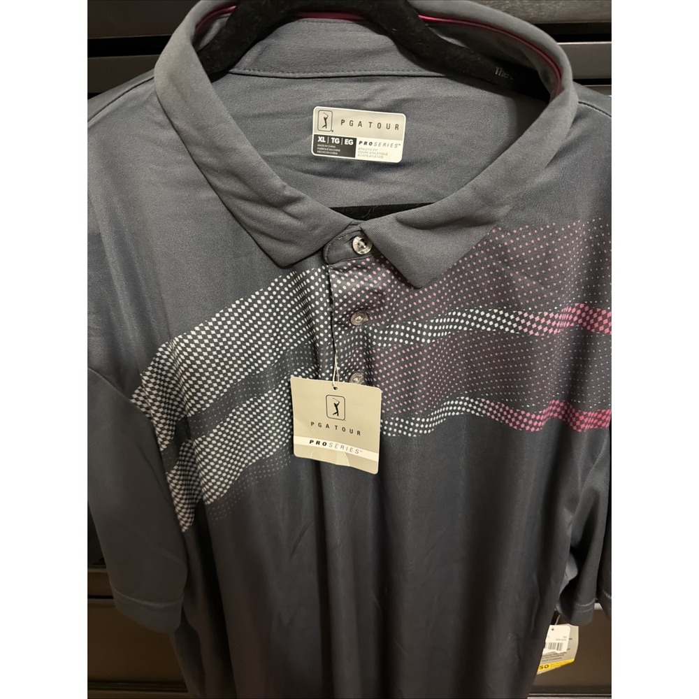 NWT PGA Tour Pro Series Gradient Print Polo Shirt‎ Gray Athletic Fit Stretch